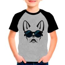 Camiseta Raglan Buldogue Francês Cachorro Cinza Preto Inf09