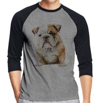 Camiseta Raglan Bulldog-Inglês Manga 3/4 - Foca na Moda