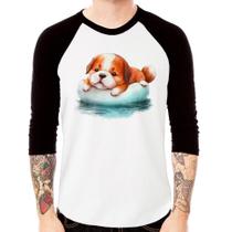 Camiseta Raglan Cachorrinho Na Piscina Manga 3/4 - Foca na Moda Camiseta Raglan Cachorrinho Na Piscina Manga 3/4 - Foca na Moda