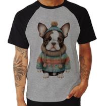 Camiseta Raglan Cachorro Bulldog Francês Natalino - Foca na Moda