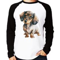 Camiseta Raglan Cachorro Dachshund Manga Longa - Foca na Moda Camiseta Raglan Cachorro Dachshund Manga Longa - Foca na Moda