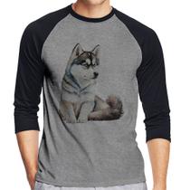 Camiseta Raglan Cachorro Husky Siberiano Manga 3/4 - Foca na Moda Camiseta Raglan Cachorro Husky Siberiano Manga 3/4 - Foca na Moda