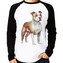 Camiseta Raglan Cachorro Pitbull Manga Longa - Foca na Moda
