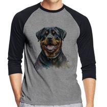 Camiseta Raglan Cachorro Rottweiler Manga 3/4 - Foca na Moda
