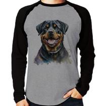 Camiseta Raglan Cachorro Rottweiler Manga Longa - Foca na Moda