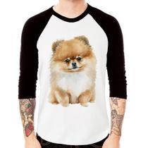 Camiseta Raglan Cachorro Spitz Alemão Lulu da pomerânia Manga 3/4 - Foca na Moda