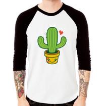 Camiseta Raglan Cacto Coração Manga 3/4 - Foca na Moda