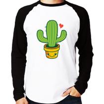 Camiseta Raglan Cacto Coração Manga Longa - Foca na Moda