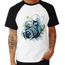 Camiseta Raglan Câmera Fotográfica - Foca na Moda