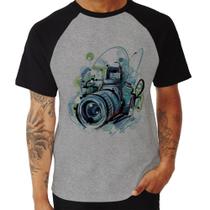 Camiseta Raglan Câmera Fotográfica - Foca na Moda
