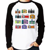 Camiseta Raglan Câmeras Retrô Manga Longa - Foca na Moda