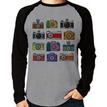 Camiseta Raglan Câmeras Retrô Manga Longa - Foca na Moda