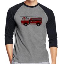 Camiseta Raglan Caminhão de Bombeiro Manga 3/4 - Foca na Moda