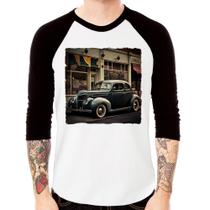 Camiseta Raglan Carro clássico na cidade Manga 3/4 - Foca na Moda Camiseta Raglan Carro clássico na cidade Manga 3/4 - Foca na Moda