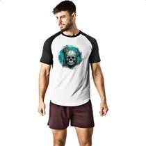 Camiseta Raglan Casa em cranio de caveira