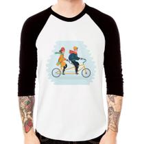 Camiseta Raglan Casal Bicicleta Manga 3/4 - Foca na Moda