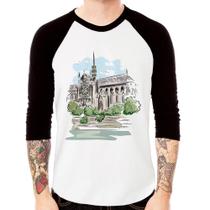 Camiseta Raglan Catedral de Notre-Dame de Paris Manga 3/4 - Foca na Moda