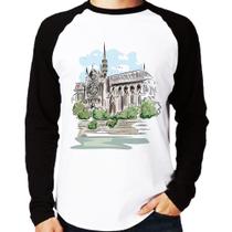 Camiseta Raglan Catedral de Notre-Dame de Paris Manga Longa - Foca na Moda