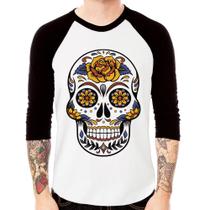 Camiseta Raglan Caveira Mexicana Manga 3/4 - Foca na Moda