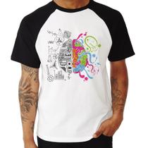 Camiseta Raglan Cérebro Analítico e Criativo - Foca na Moda