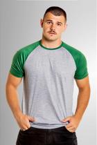 Camiseta Raglan Cinza Mescla com Manga Verde 100% Poliéster - Estilo Casual
