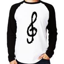Camiseta Raglan Clave De Sol Arte Manga Longa - Foca na Moda