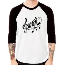 Camiseta Raglan Clave De Sol Teclas Manga 3/4 - Foca na Moda