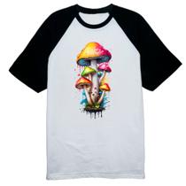 Camiseta Raglan Cogumelos coloridos splash