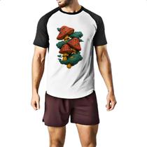 Camiseta Raglan Cogumelos Off-White