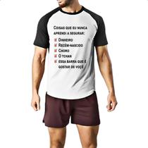 Camiseta Raglan Coisas que nunca aprendi a segurar