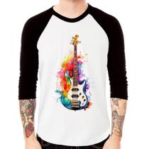 Camiseta Raglan Contra Baixo Watercolor Manga 3/4 - Foca na Moda