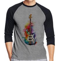 Camiseta Raglan Contra Baixo Watercolor Manga 3/4 - Foca na Moda