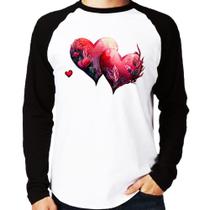 Camiseta Raglan Corações Flores Manga Longa - Foca na Moda