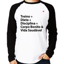 Camiseta Raglan Corpo Bonito e Vida Saudável Manga Longa - Foca na Moda