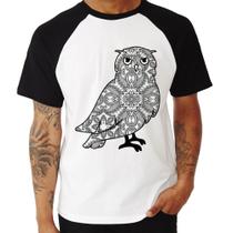 Camiseta Raglan Coruja Mandala - Foca na Moda Camiseta Raglan Coruja Mandala - Foca na Moda