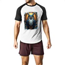 Camiseta Raglan Coruja Steampunk Style Camiseta Raglan Coruja Steampunk Style