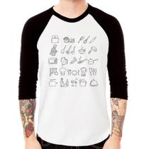 Camiseta Raglan Cozinha Elementos Manga 3/4 - Foca na Moda