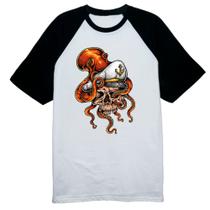 Camiseta Raglan Cranio de marinheiro com Polvo