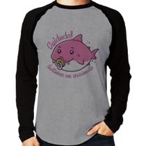 Camiseta Raglan Cuidado! Dentinhos em crescimento (Rosa) Manga Longa - Foca na Moda