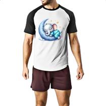Camiseta Raglan Cute Elefante dormindo na Lua