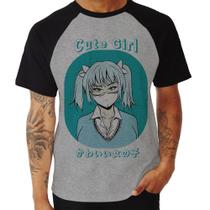 Camiseta Raglan Cute Girl - Foca na Moda