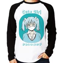 Camiseta Raglan Cute Girl Manga Longa - Foca na Moda Camiseta Raglan Cute Girl Manga Longa - Foca na Moda