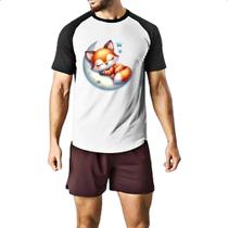 Camiseta Raglan Cute Raposa dormindo na Lua