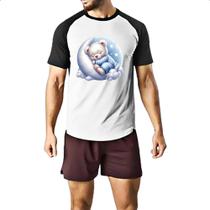 Camiseta Raglan Cute Urso Polar dormindo na Lua