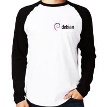 Camiseta Raglan Debian Linux Manga Longa - Foca na Moda Camiseta Raglan Debian Linux Manga Longa - Foca na Moda