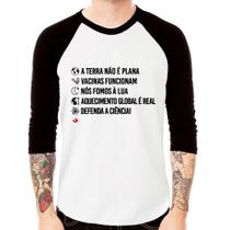 Camiseta Raglan Defenda a ciência! Manga 3/4 - Foca na Moda