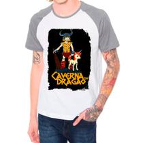 Camiseta raglan desenho caverna dragão cinza branca masculina01