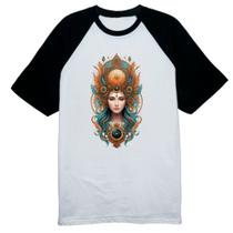 Camiseta Raglan Deusa asteca do tempo Camiseta Raglan Deusa asteca do tempo