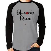 Camiseta Raglan Educação Física por amor Manga Longa - Foca na Moda
