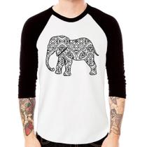 Camiseta Raglan Elefante Mandala Manga 3/4 - Foca na Moda